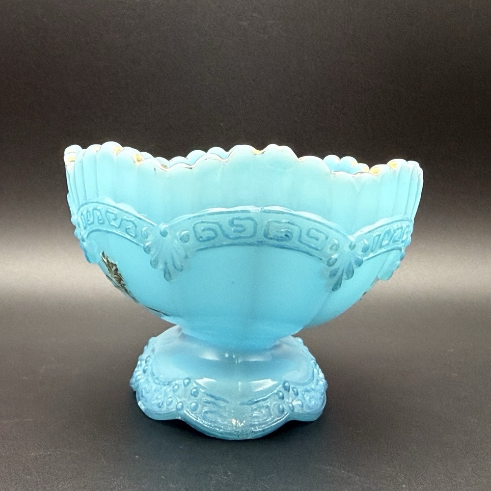 EAPG Northwood Glass Chrysanthemum Sprig Pagoda Blue Custard Compote Berry Bowl - Picture 5 of 16